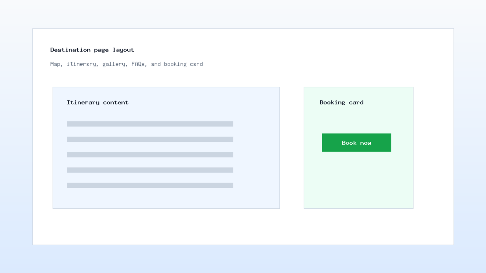 Destination page UX layout for tours and travel packages