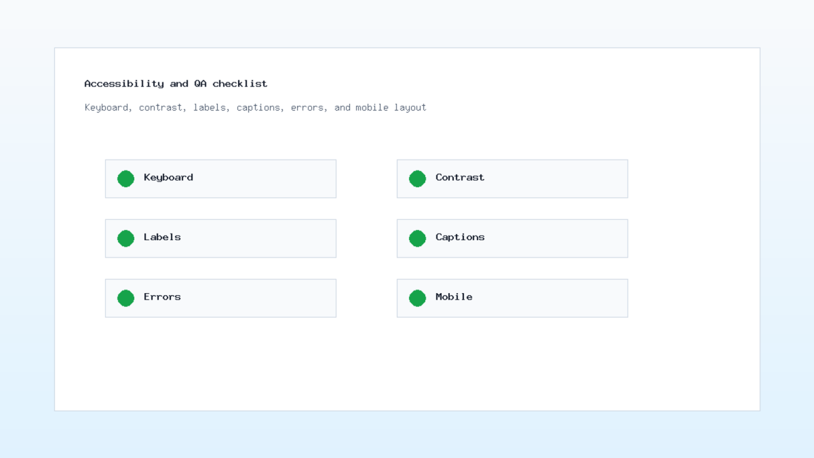 Education website accessibility checklist for keyboard contrast labels and forms